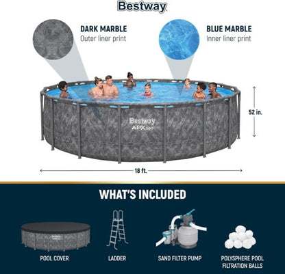Bestway APX 365 18’x52″ Round Above Ground Swimming Pool Set with Pump & Ladder